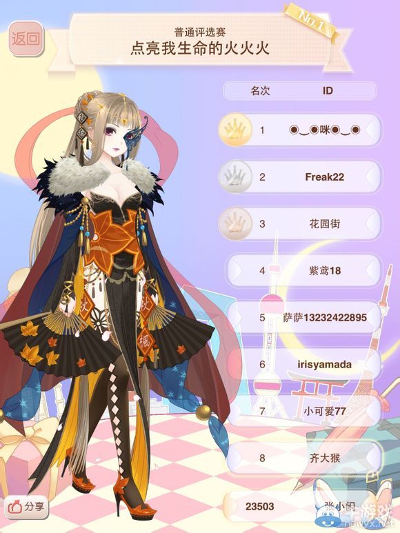 《暖暖環(huán)游世界》普通評選賽點亮我生命的火火火搭配圖鑒
