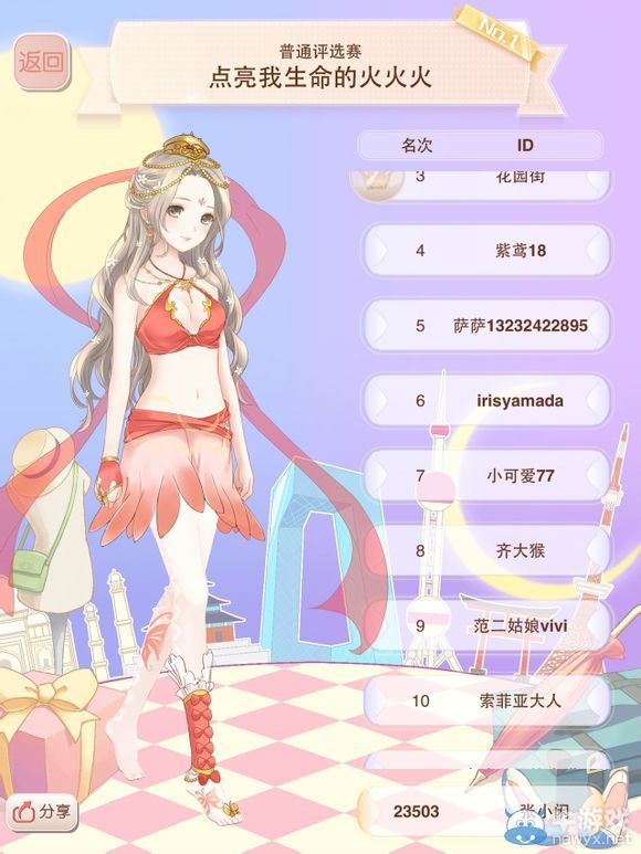 《暖暖環(huán)游世界》普通評選賽點亮我生命的火火火搭配圖鑒