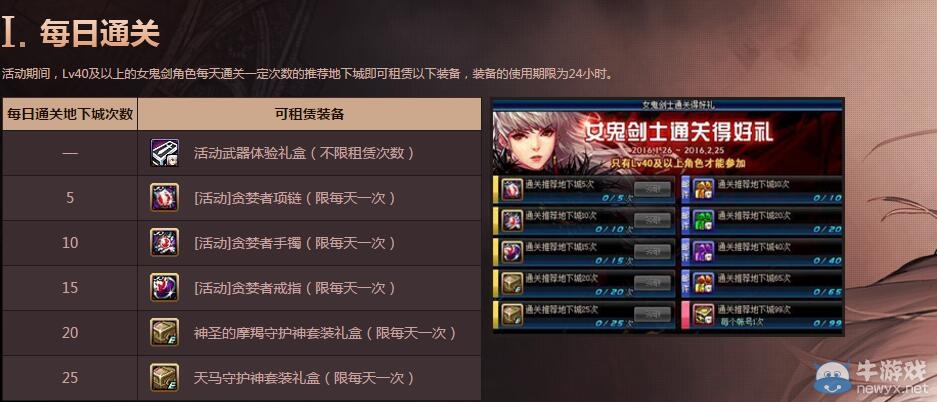 《DNF》女鬼劍士通關(guān)得好禮活動