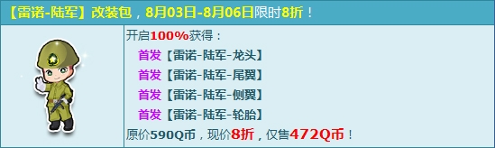 《QQ飛車》首發雷諾-陸軍改裝包，僅4天限時8折搶！