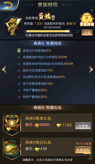 《亂世王者》貴族等級(jí)提升及價(jià)格介紹