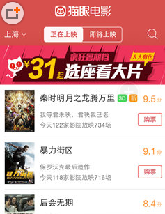 《貓眼電影》搶票的方法教程