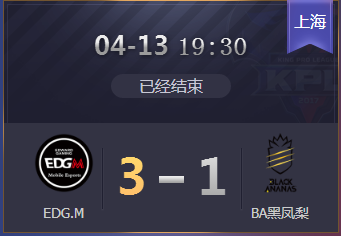 《王者榮耀》2018KPL春季賽4月13日EDG.M vs BA黑鳳梨比賽視頻
