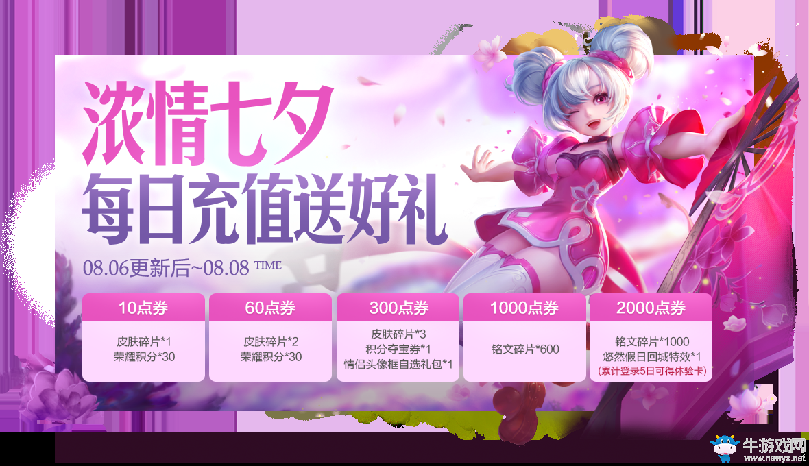 《王者榮耀》濃情七夕 每日充值贈好禮