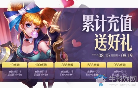《王者榮耀》新版本五虎上將累計充值禮