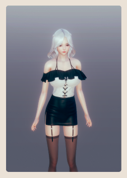 《AI少女》白色披肩發(fā)露肩上衣黑色皮裙小姐姐MOD