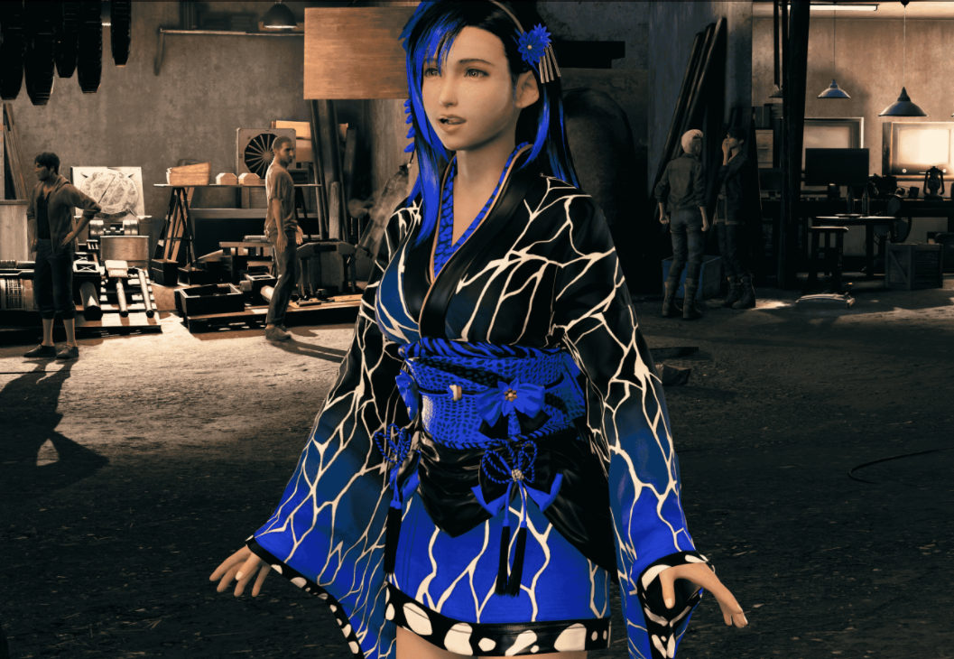 《最終幻想7：重制版》蒂法性感藍色花紋和服MOD