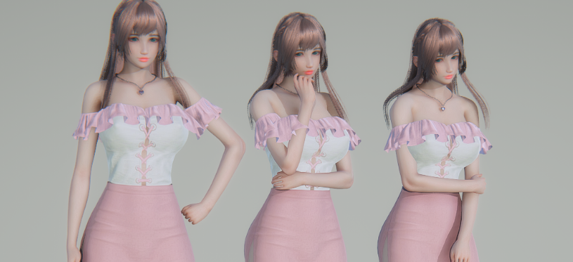 《ROOM Girl》粉金長發短裙大白腿美女MOD