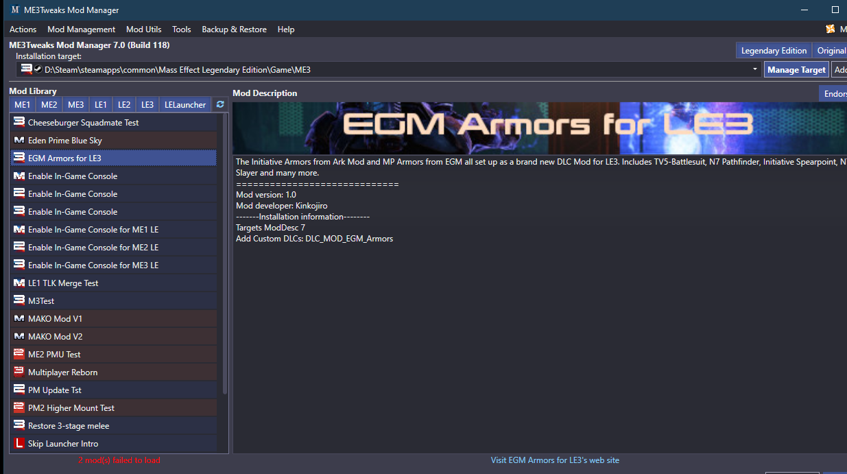 《質量效應：傳奇版》MOD管理器ME3TweaksModManager