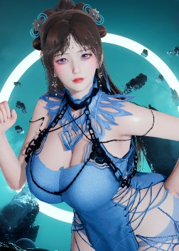 《AI少女》藍(lán)色開邊裙性感桃紅少女MOD