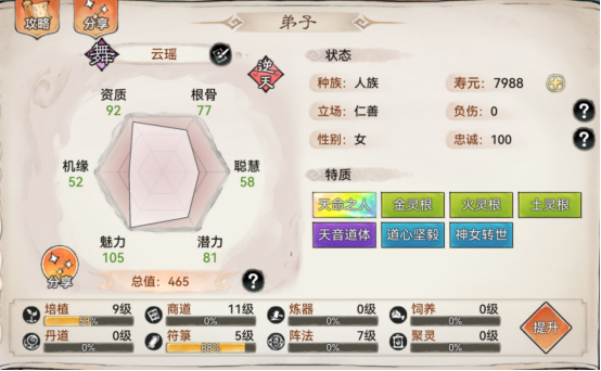 《最強祖師》云瑤屬性介紹