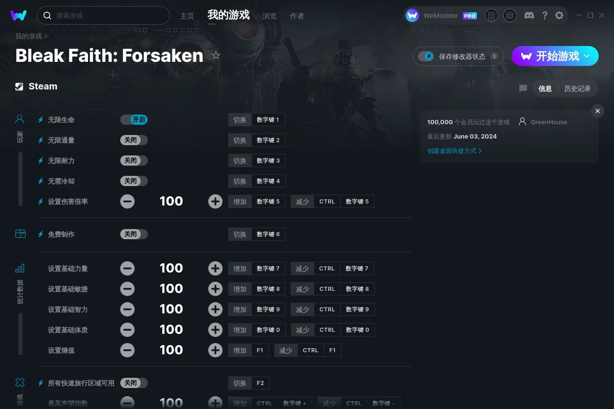 《枯瑟信仰：放逐者》v2024.06.03十四項修改器[GreenHouse]