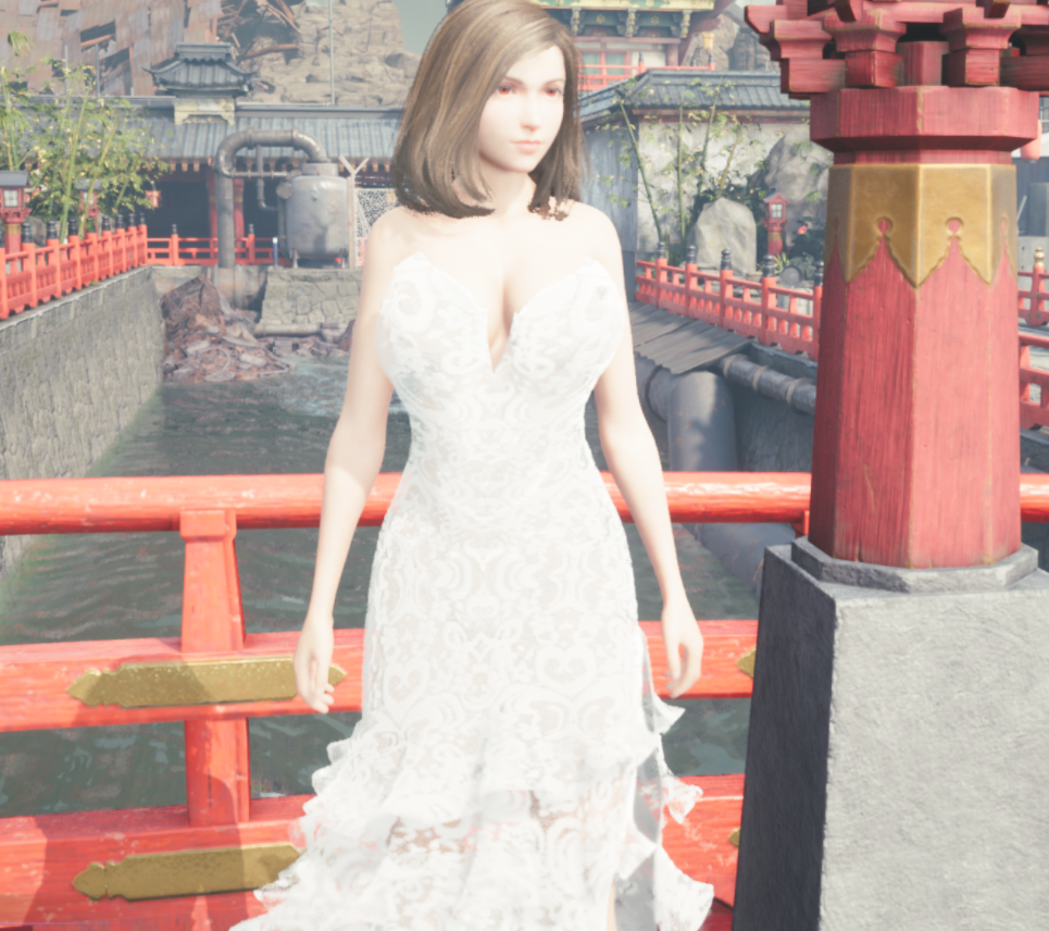 《最終幻想7：重制版》新娘蒂法白色蕾絲婚紗裙MOD