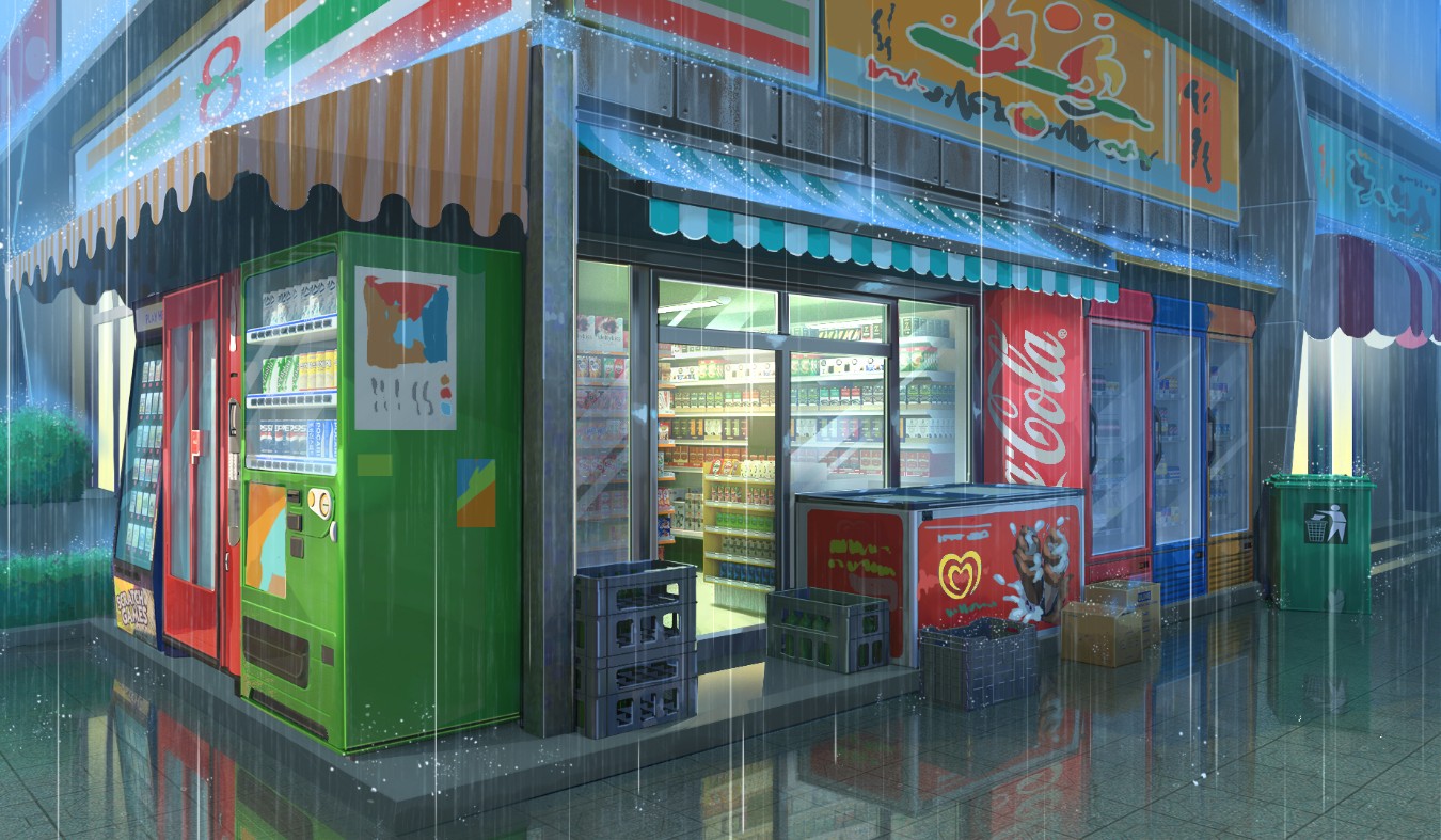 《Wallpaper Engine》雨中小商店繪圖動態壁紙