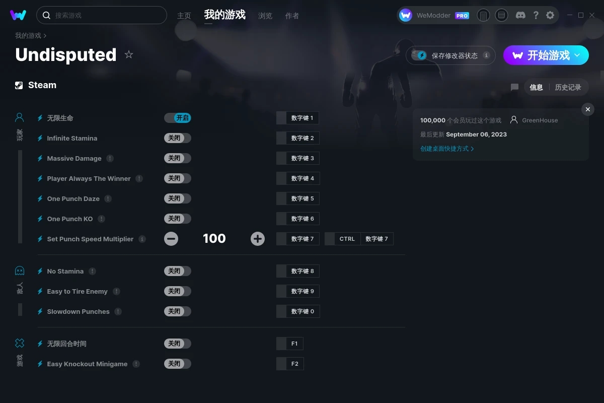 《Undisputed》v2023.09.06十二項修改器[GreenHouse]