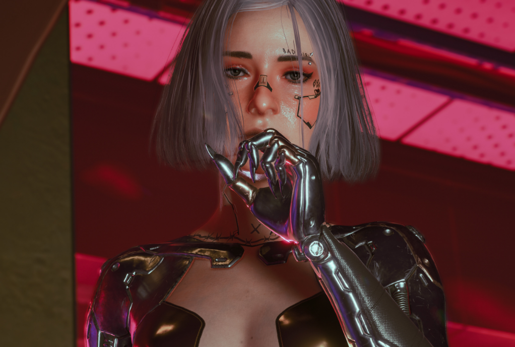 《賽博朋克2077》白色短發機械科幻風MOD