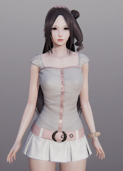 《AI少女》黑色及腰長發白色休閑短裙小姐姐MOD