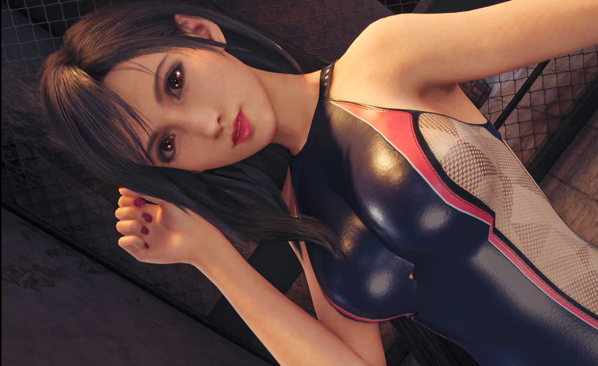 《最終幻想7：重制版》蒂法清純素顏藍紅日式連體泳衣MOD