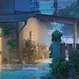 《Wallpaper Engine》二層小樓前的夜雨動態(tài)壁紙