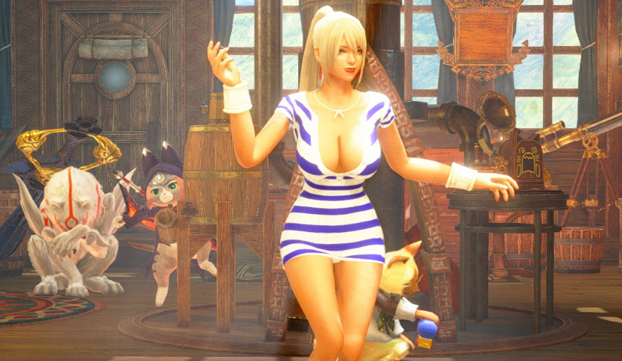 《怪物獵人崛起：曙光》藍白條紋連體衣MOD