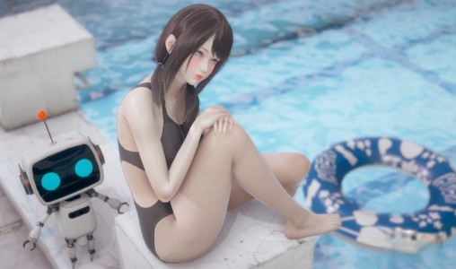 《AI少女》黑色長發(fā)藍色雙瞳性感泳裝小姐姐MOD