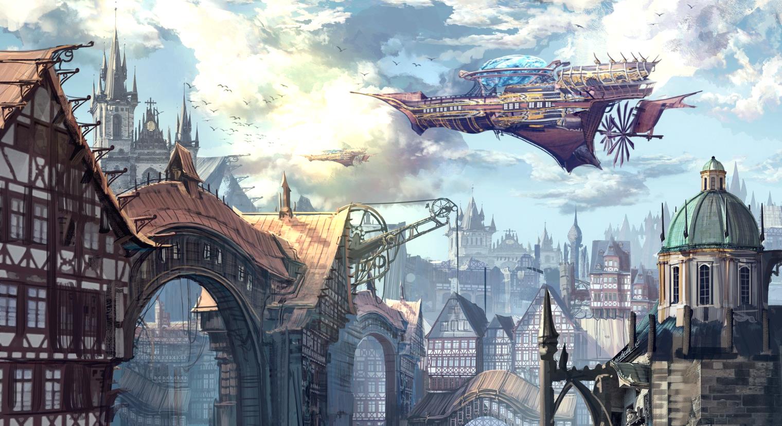 《Wallpaper Engine》蒸汽朋克奇幻城市繪圖動態壁紙