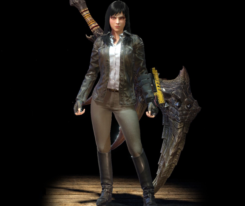 《怪物獵人世界：冰原》女性角色黑色夾克緊身褲形象MOD