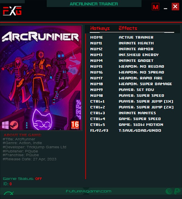 《ArcRunner》v1.0.0.2十五項修改器FUTUREX版