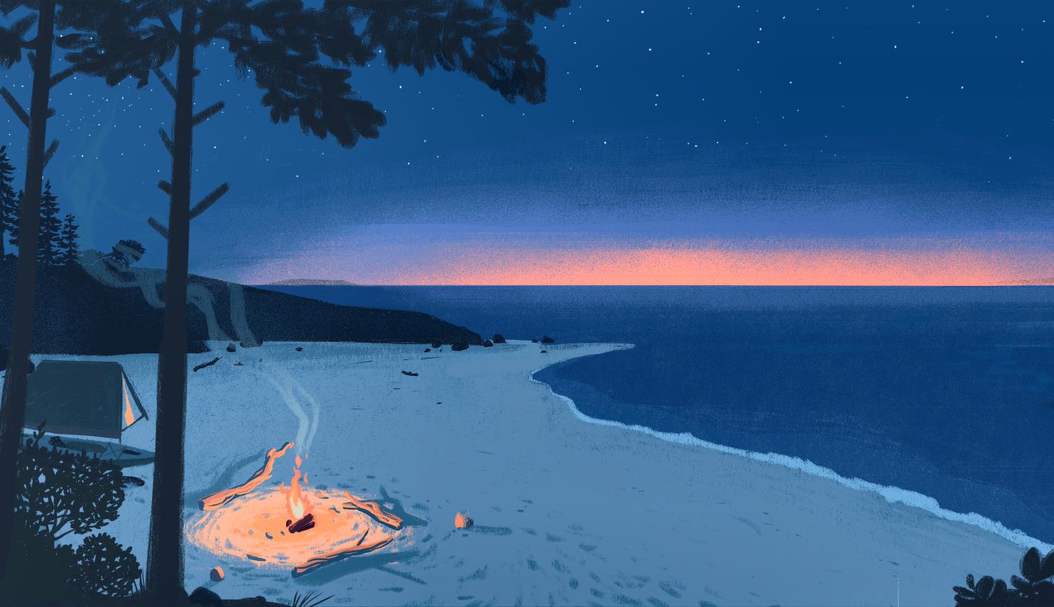 《Wallpaper Engine》海灘的篝火與潮汐動態壁紙