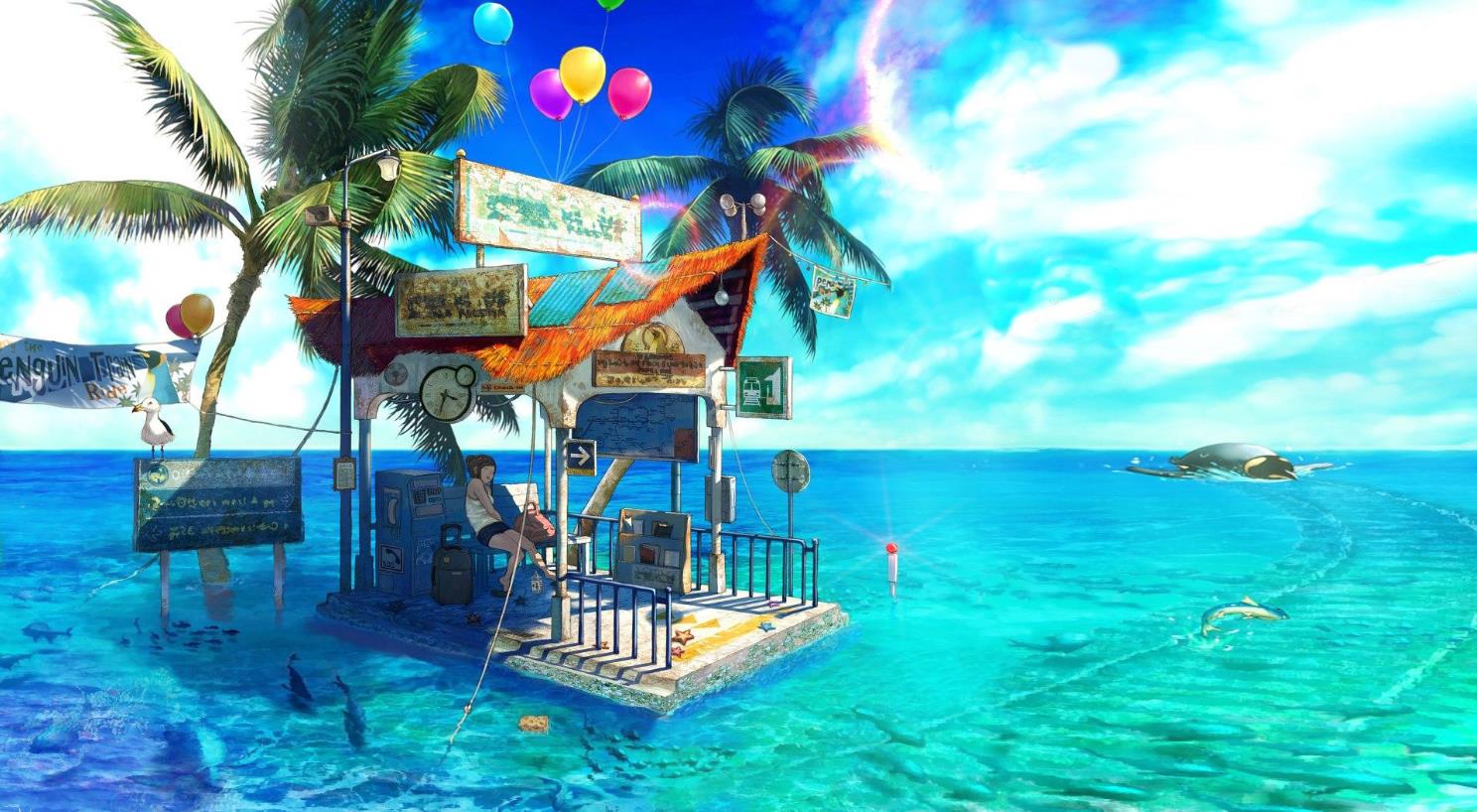 《Wallpaper Engine》動漫風海上驛站繪圖動態(tài)壁紙