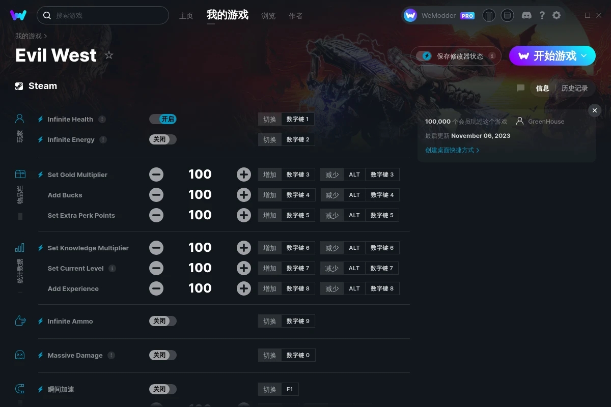 《暗邪西部》v2023.11.06十二項(xiàng)修改器[GreenHouse]