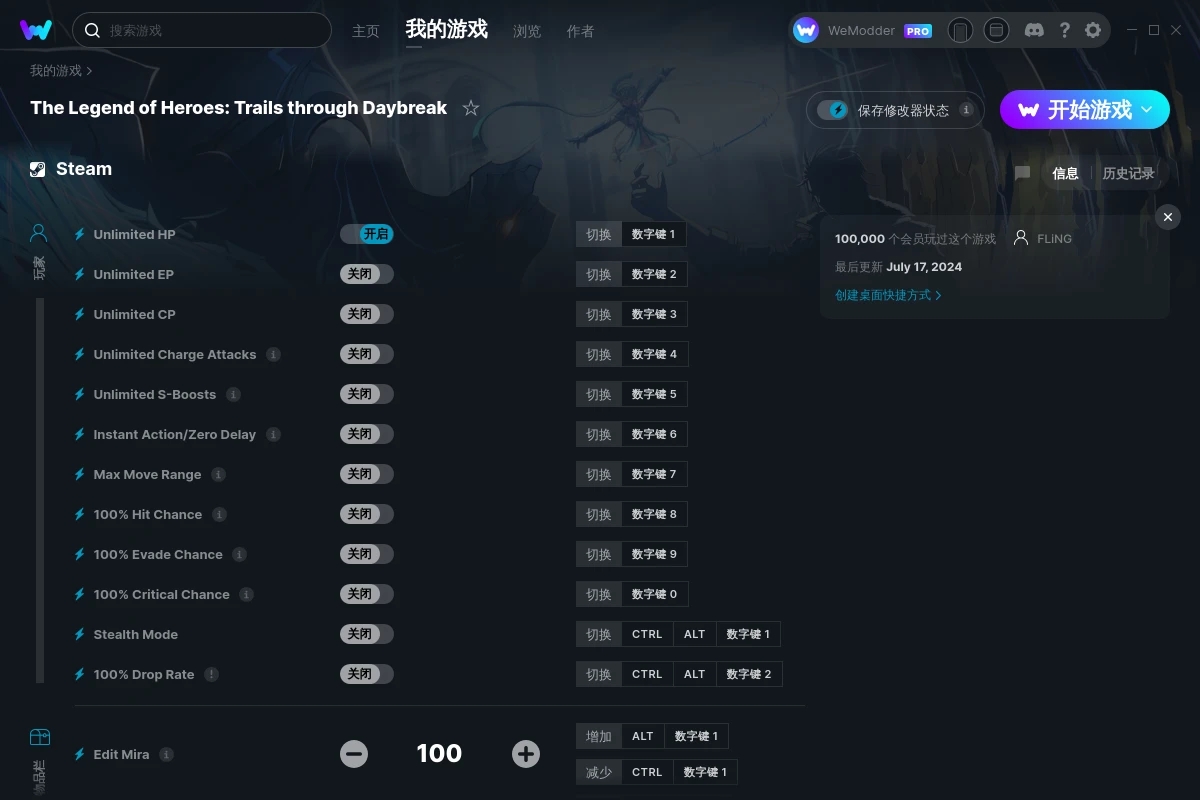《英雄傳說：黎之軌跡》v2024.07.17五十一項修改器[FLiNG]