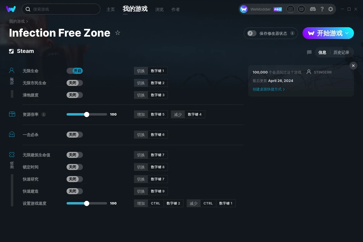 《無感染區(qū)》v2024.04.26十項修改器[STiNGERR]