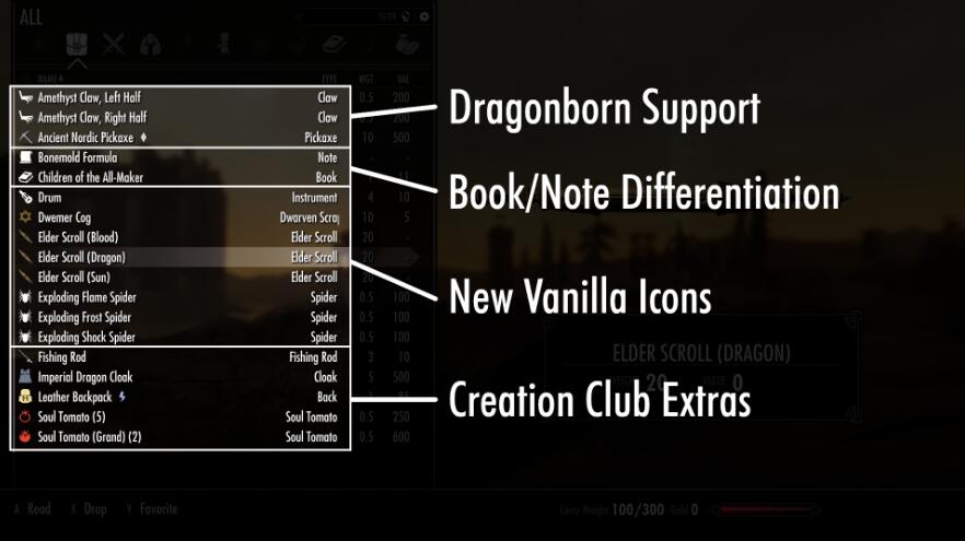 《上古卷軸5：天際重制版》背包界面信息注入框架MOD