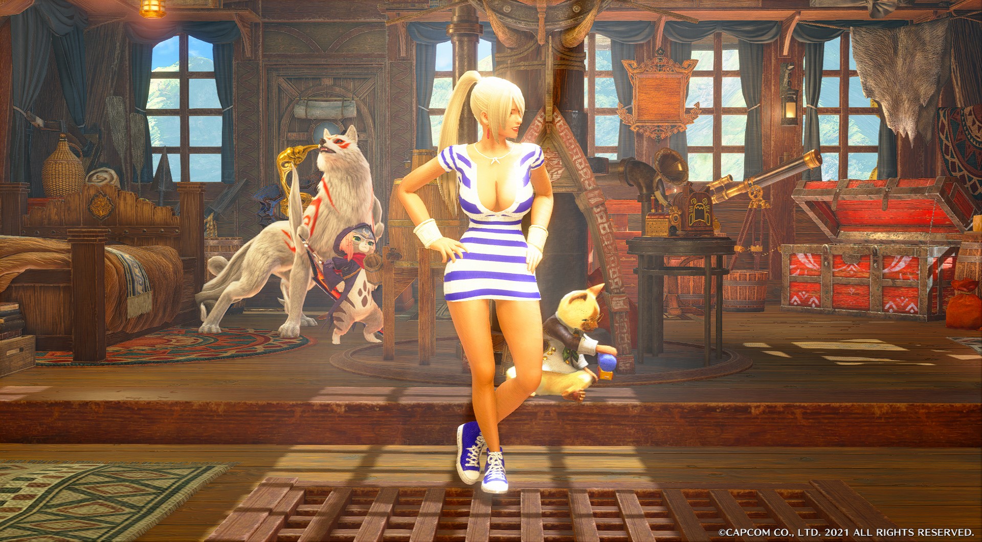 《怪物獵人：崛起》性感囚服條紋連體衣MOD