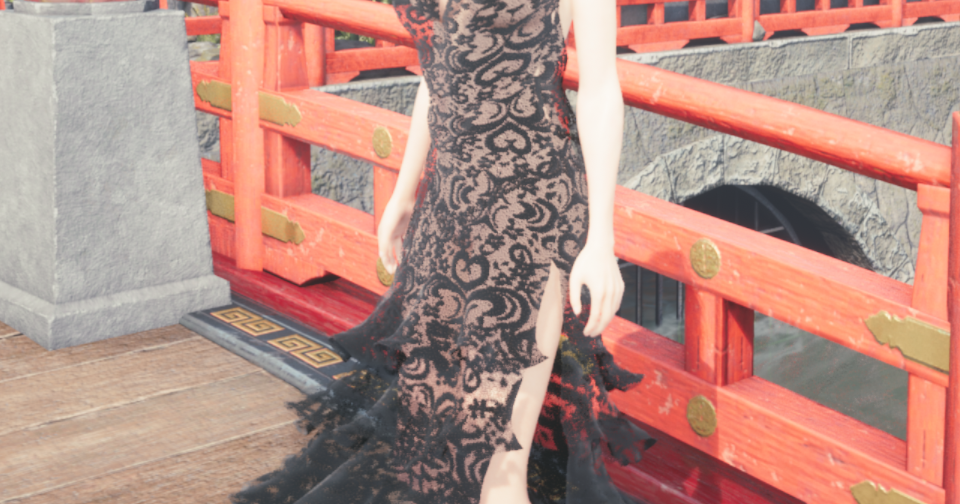《最終幻想7：重制版》新娘蒂法黑色蕾絲婚紗裙MOD