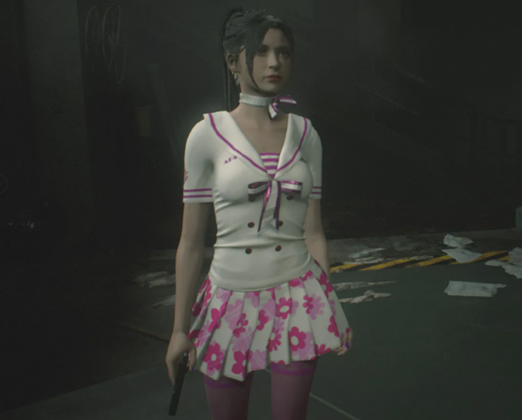 《生化危機2：重制版》艾達克萊爾紫色櫻花圖案水手服MOD