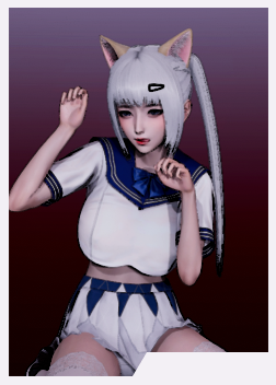 《AI少女》白色雙馬尾露臍水手服貓耳娘MOD