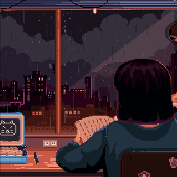 《Wallpaper Engine》像素風雨夜少女學習動態壁紙