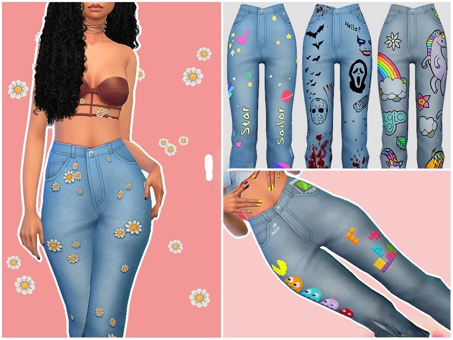 《模擬人生4》女性陽(yáng)光彩色牛仔褲MOD