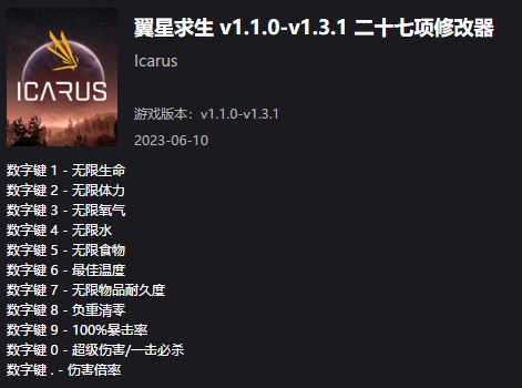 《翼星求生》v1.1.0-v1.3.1二十七項(xiàng)修改器風(fēng)靈月影版