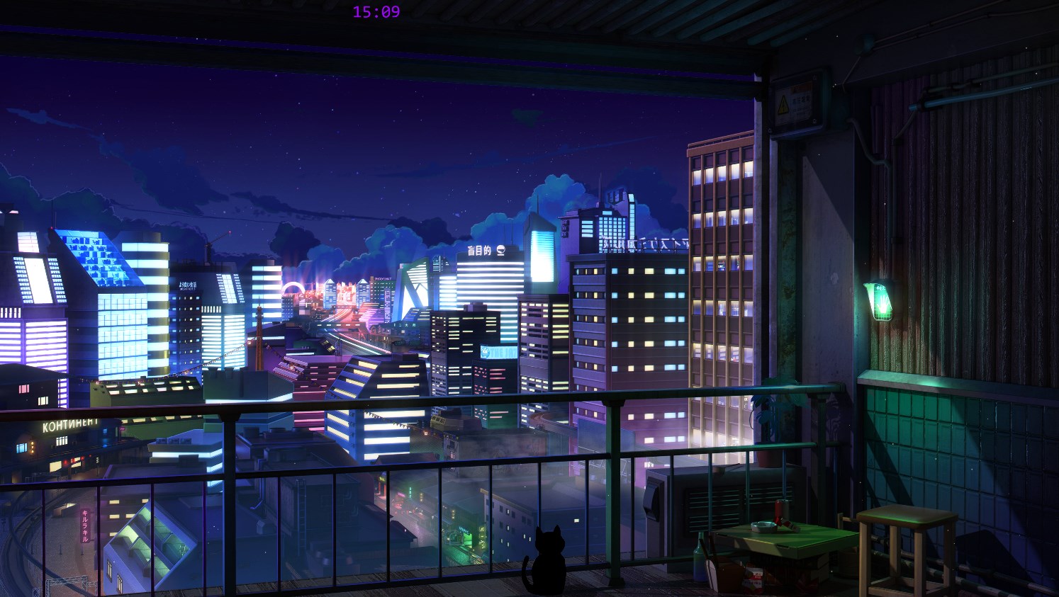 《Wallpaper Engine》夜晚陽臺(tái)眺望城市風(fēng)景繪圖動(dòng)態(tài)壁紙