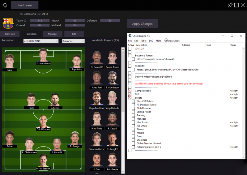 《EA Sports FC 24》CT修改器：Cheat Table v24.1.0.5漢化版