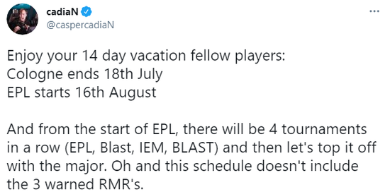 僅有的14天假期cadiaN發推