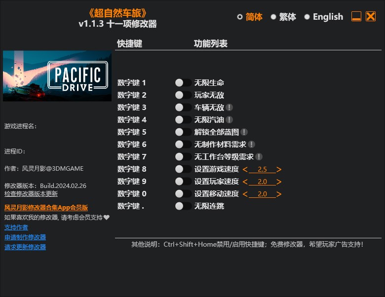 《超自然車旅》v1.1.3十一項修改器風靈月影版