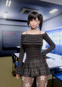 《ROOM Girl》黑白條紋一字肩雙馬尾妹子MOD
