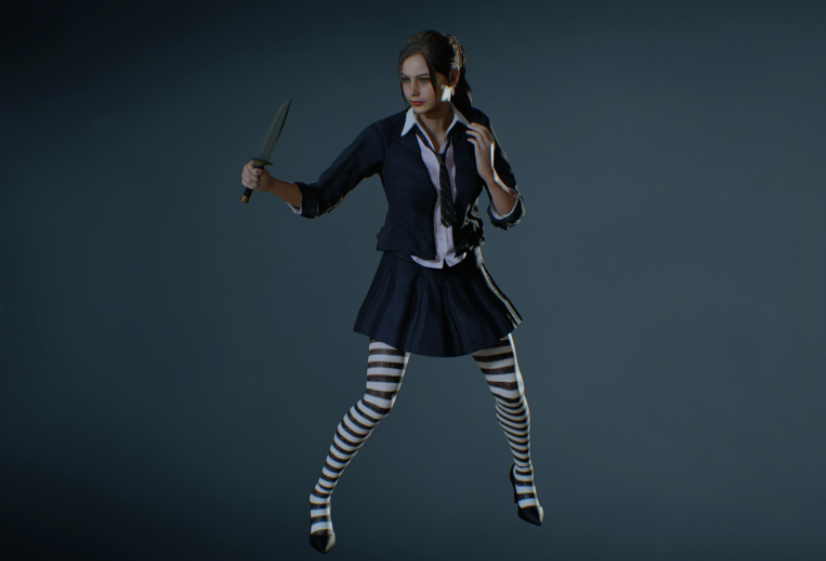 《生化危機2：重制版》克萊爾少女JK裝條紋長筒襪MOD[兼容新版本]