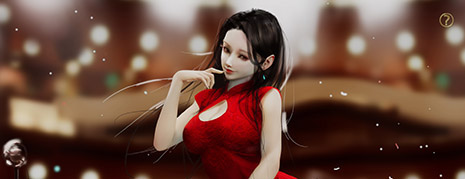 《夢2：不眠之夜》紅色蕾絲開胸高叉旗袍佳麗壁紙