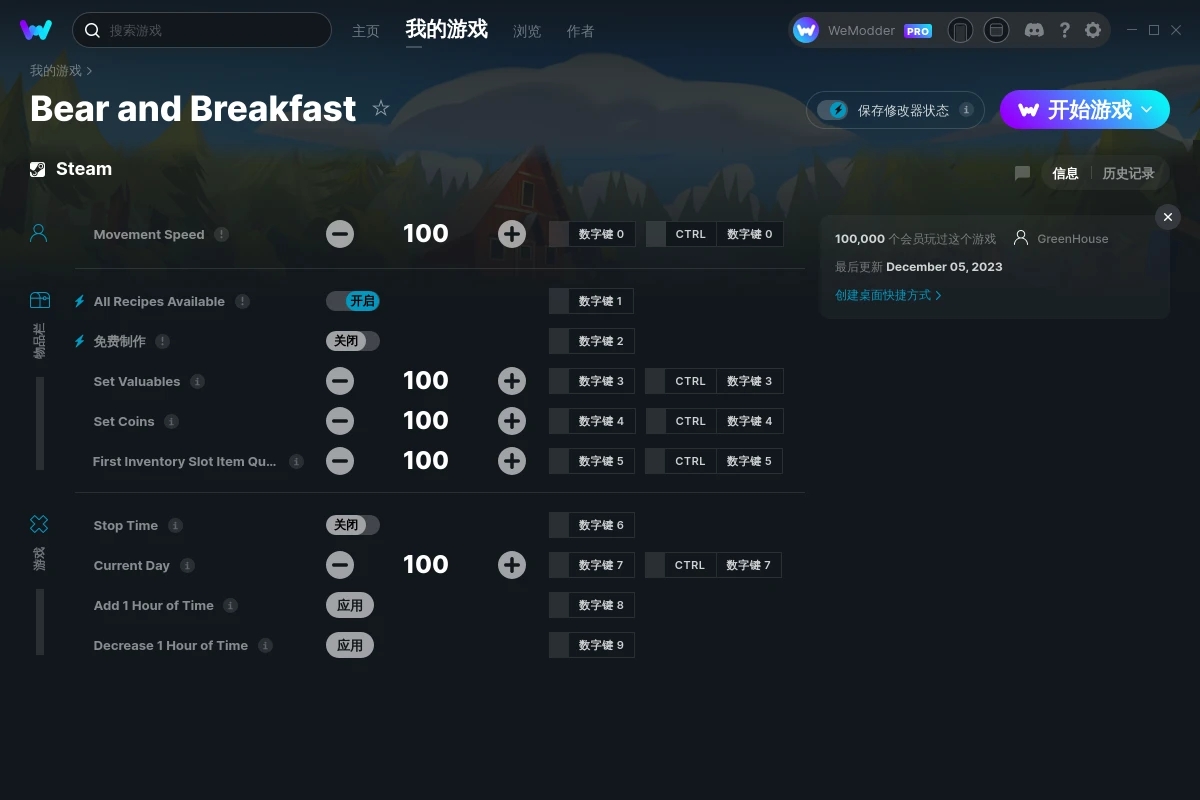 《熊與早餐》v1.7.3十項修改器[GreenHouse]