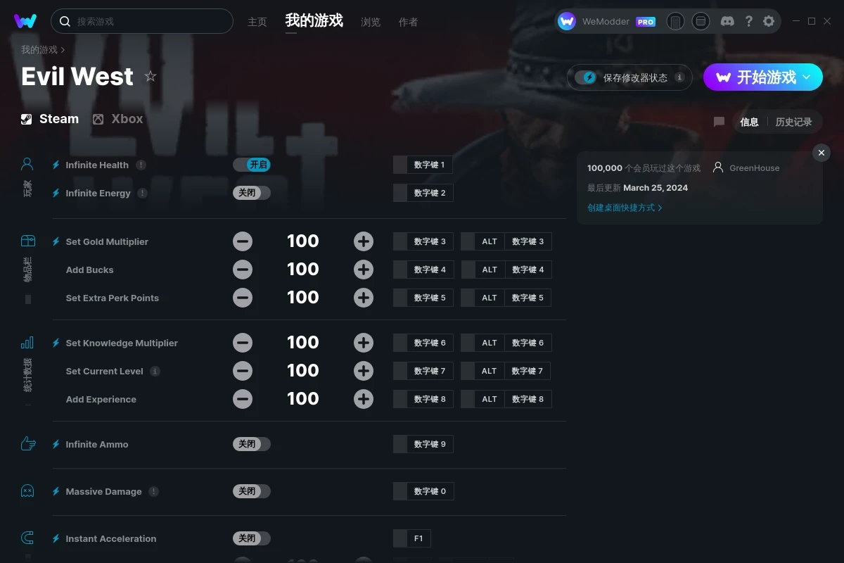 《暗邪西部》v2024.03.25十二項修改器[GreenHouse]